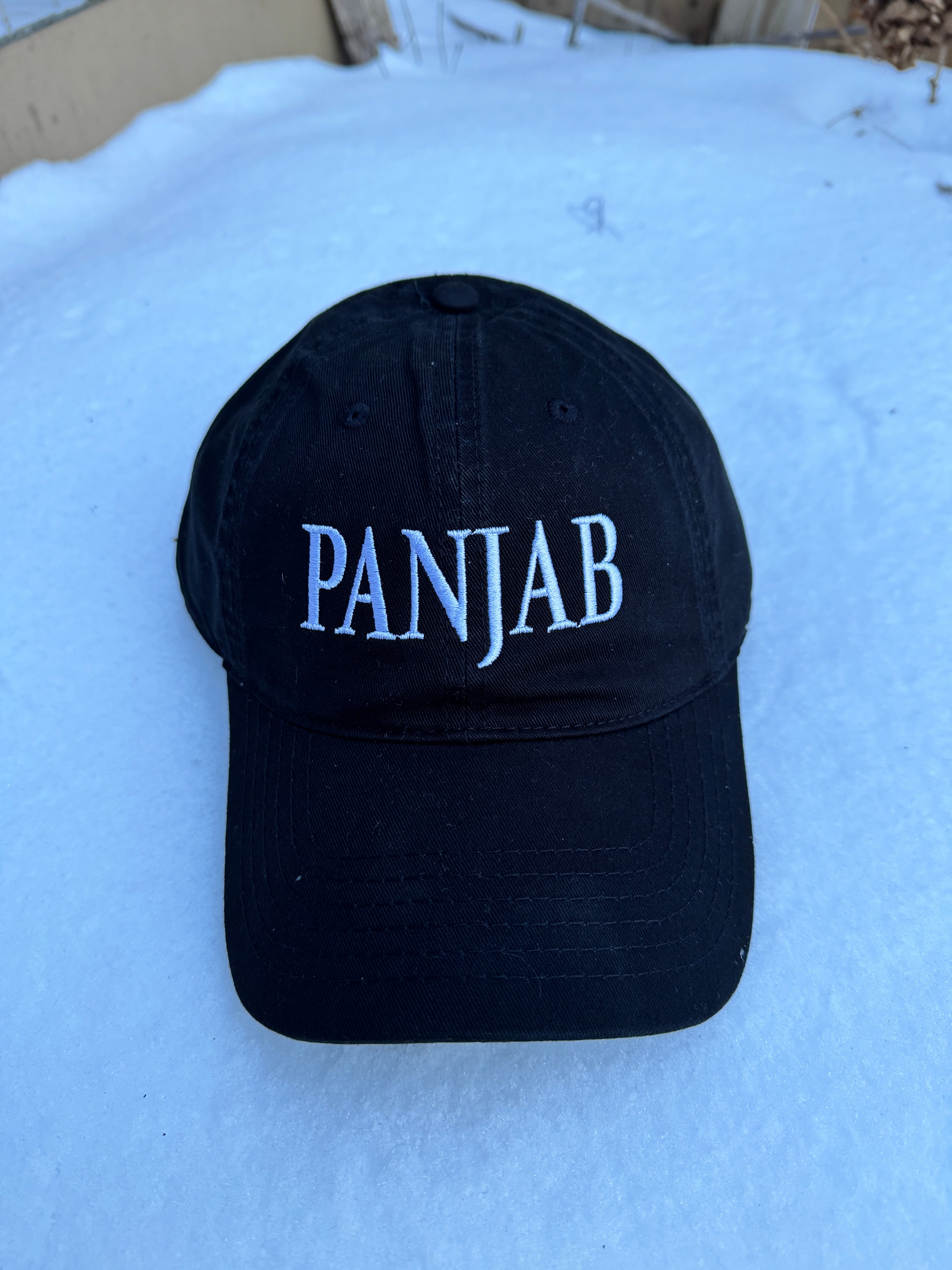 White Embroidered Panjab Cap - Black