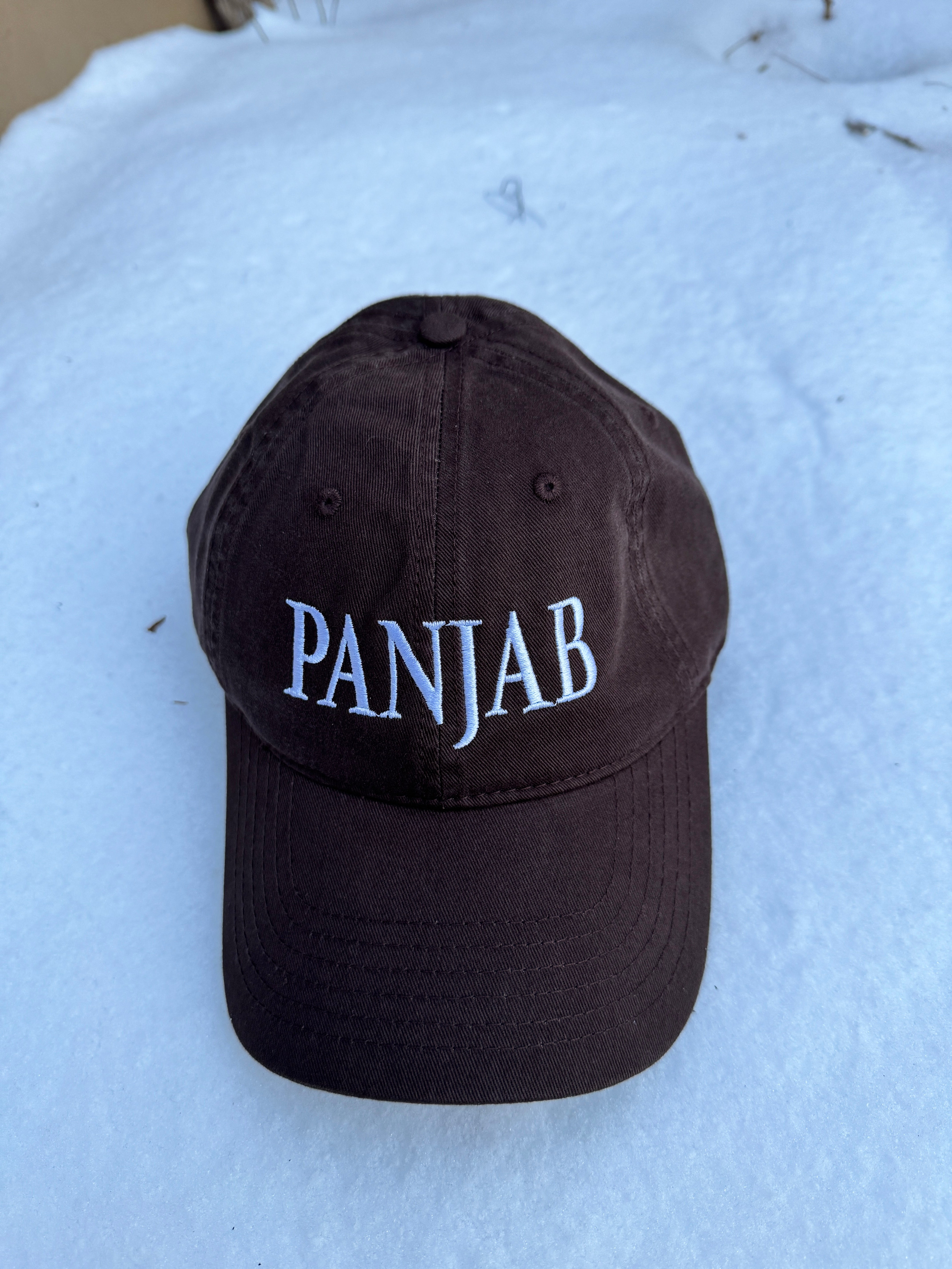 White Embroidered Panjab Cap - Brown
